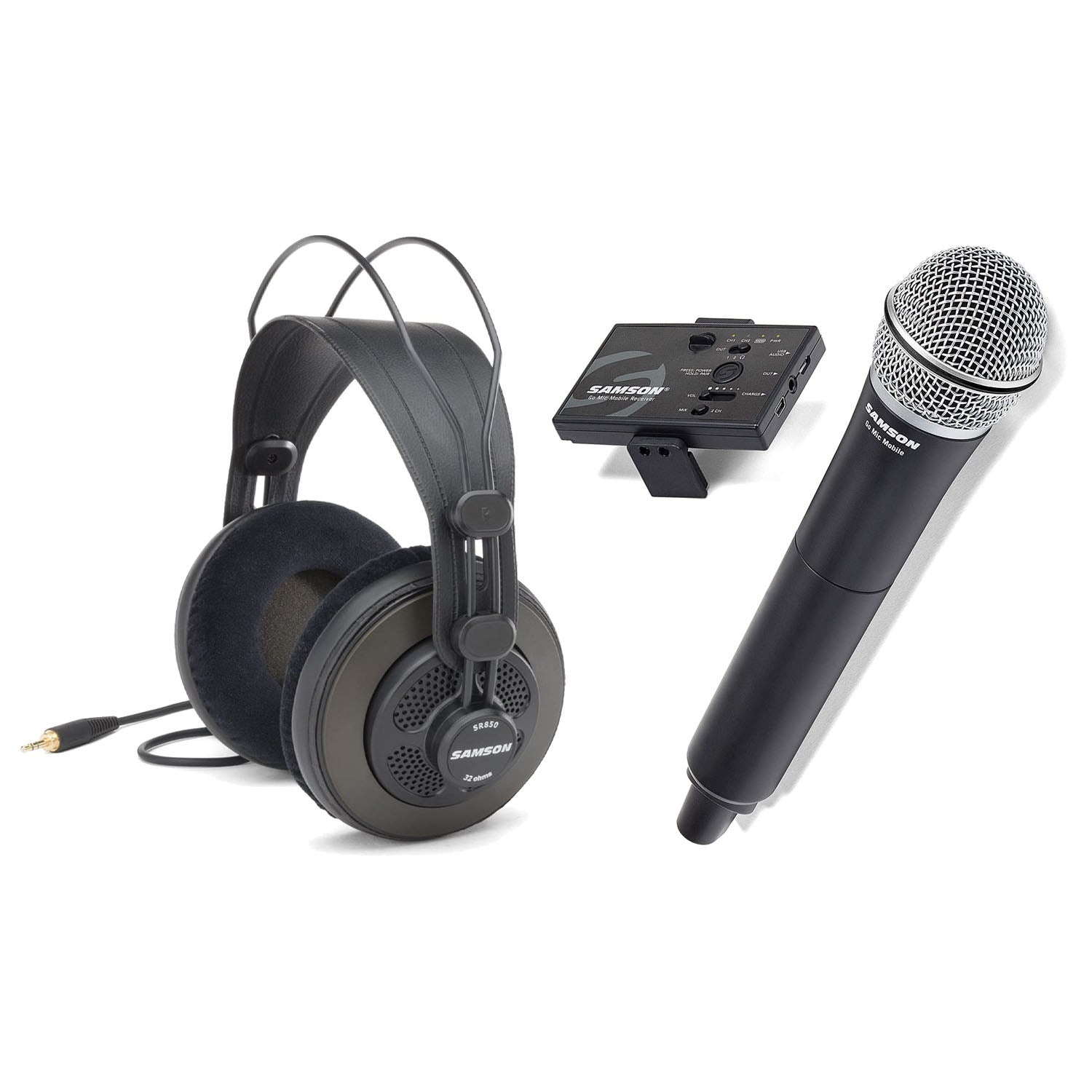 Samson Go Mic Wireless System Q8 Microphone and SR850 Open-Back Headphones Bundle - Pro-Distributing