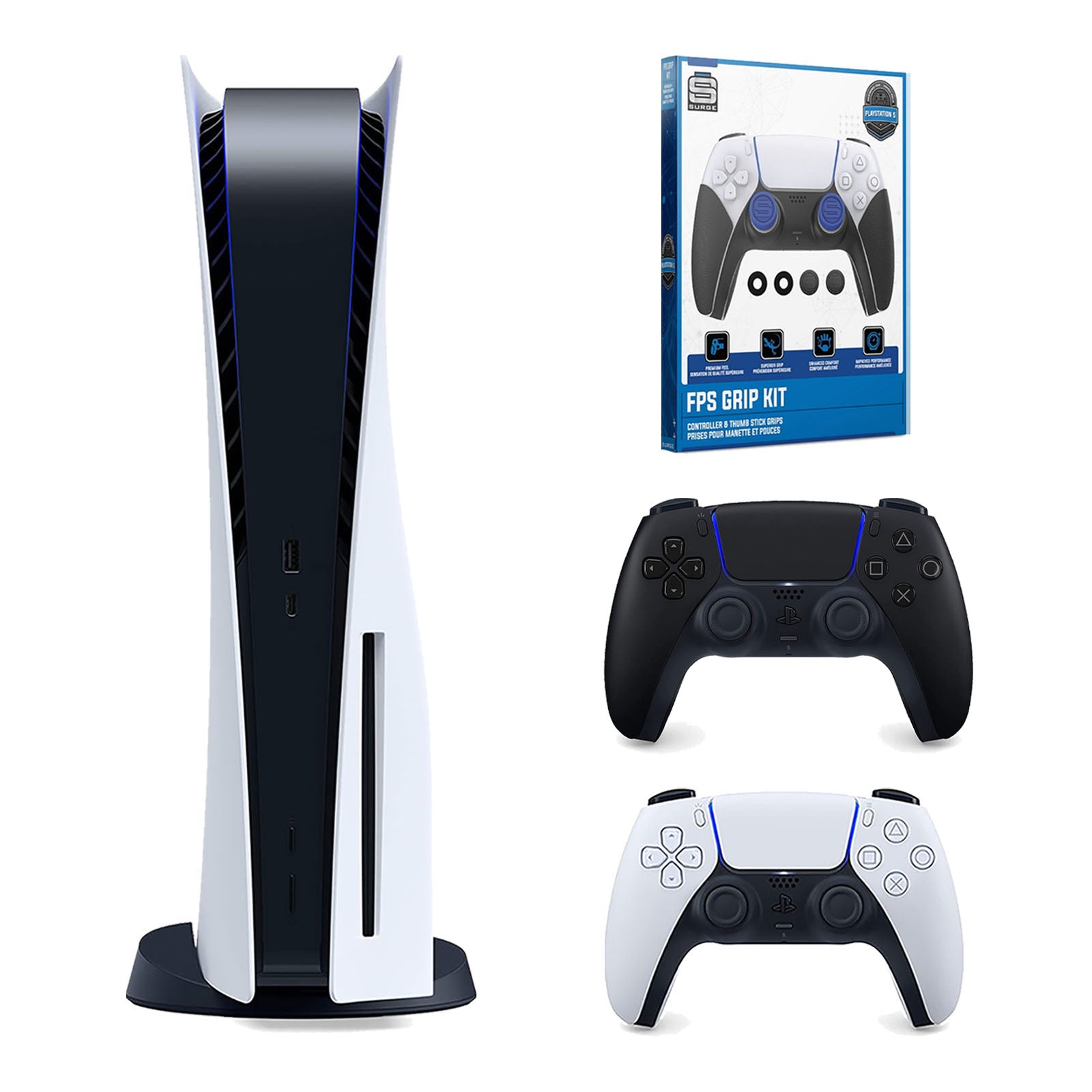 Sony Playstation 5 Disc Version Console with Extra Black Controller and Surge FPS Grip Kit With Precision Aiming Rings Bundle - Pro-Distributing