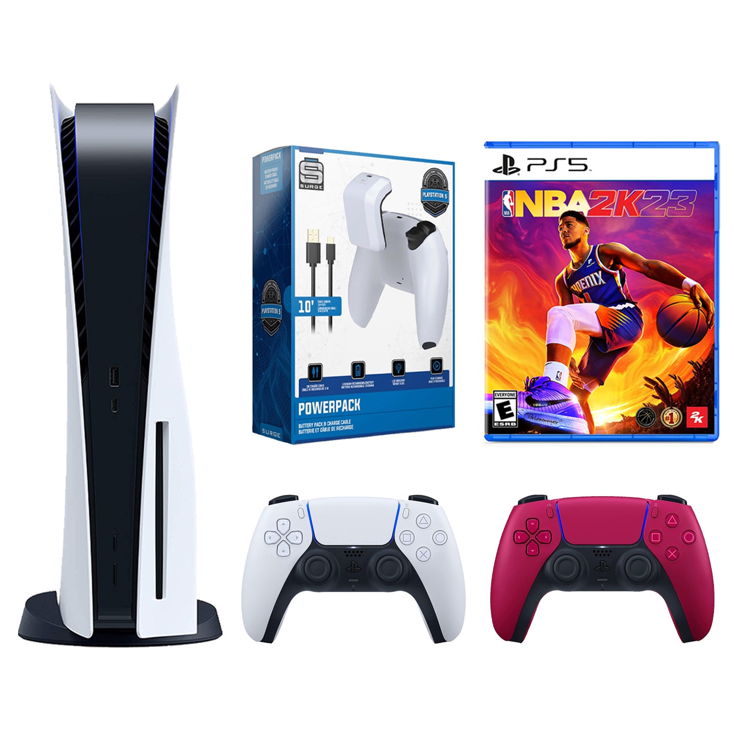Sony Playstation 5 Disc with NBA 2K23, Extra Controller and Battery Pack Bundle - Cosmic Red - Pro-Distributing