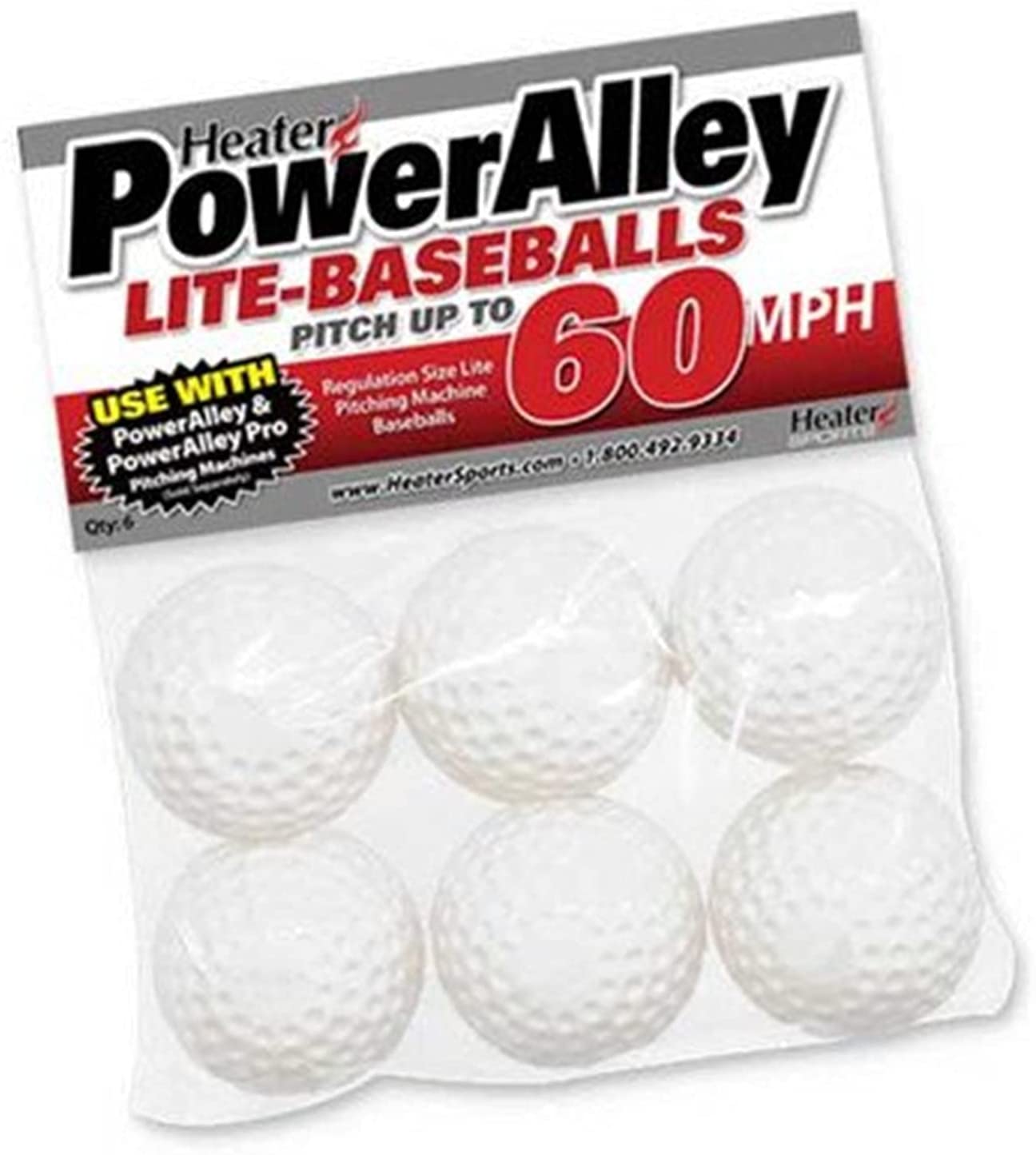 Heater Sports PowerAlley 60 MPH White Lite Baseballs (6 Pack) - Pro-Distributing