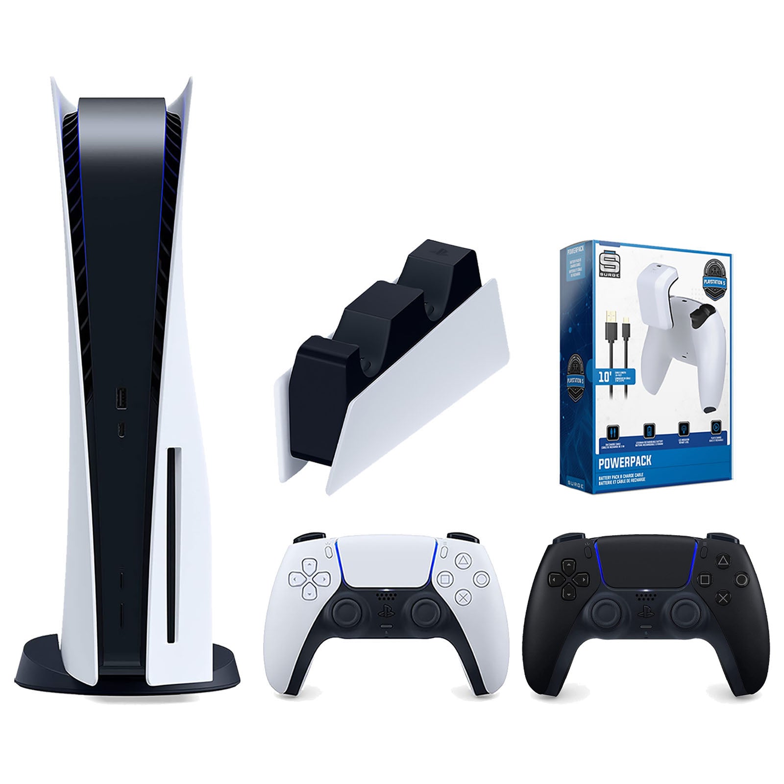 Sony Playstation 5 Disc Version Console with Extra Black Controller, DualSense Charging Station and Surge PowerPack Battery Pack & Charge Cable Bundle - Pro-Distributing