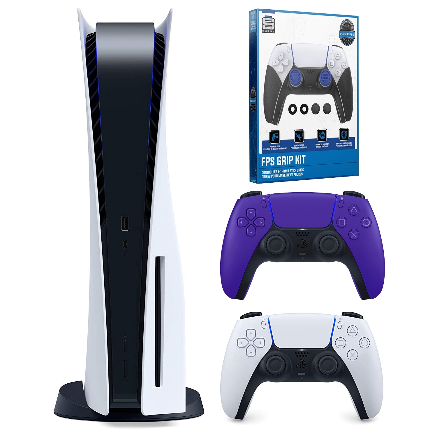 Sony Playstation 5 Disc Version (Sony PS5 Disc) with Extra Controller and Control Grip Pack - Galactic Purple Bundle - Pro-Distributing