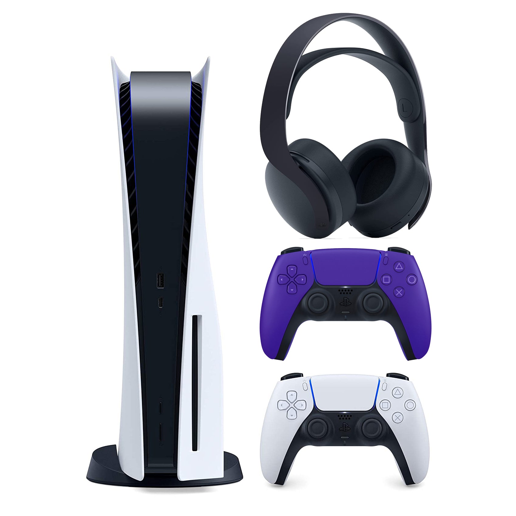 Sony Playstation 5 Disc Version (Sony PS5 Disc) with Extra Galactic Purple Controller and Black PULSE 3D Headset Bundle - Pro-Distributing