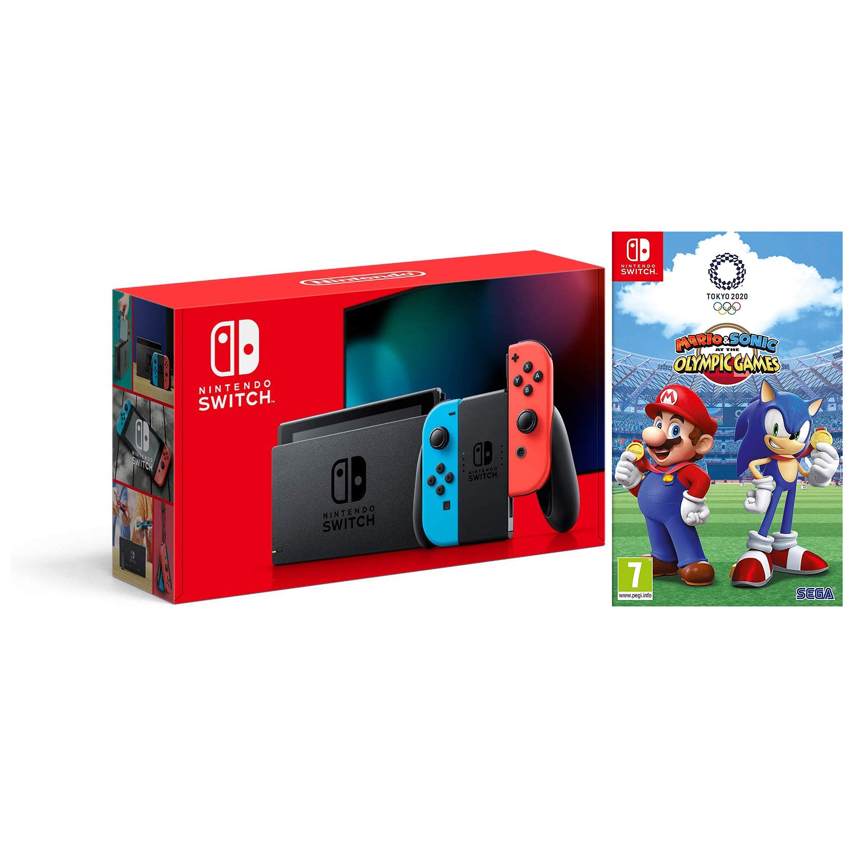 Nintendo Switch 32GB Console - Neon Joy-Con - New Version with Mario & Sonic Olympic Games 2020 Bundle - Pro-Distributing