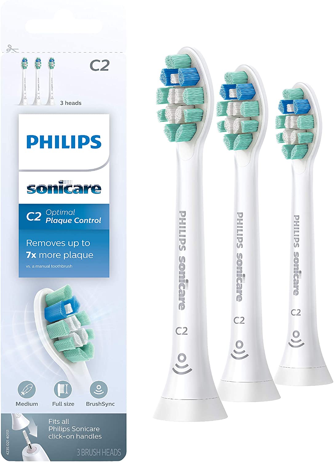 Philips Sonicare HX9023/65 Genuine C2 Optimal Plaque Control Toothbrush Head, 3 Pack, White - Pro-Distributing
