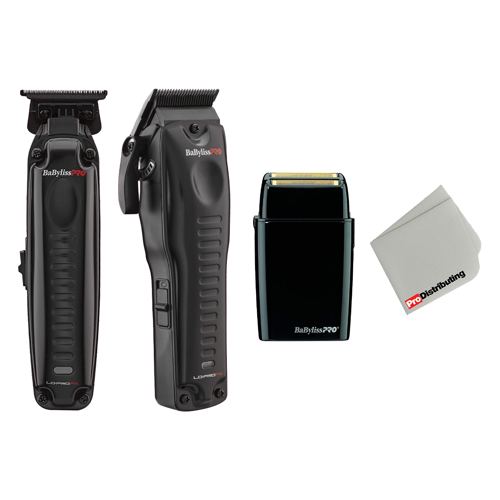BaByliss LO-PROFX Low Profile Hair Trimmer and Clipper Bundle with Cordless Dual Foil Electric Shaver and Cleaning Cloth - Pro-Distributing