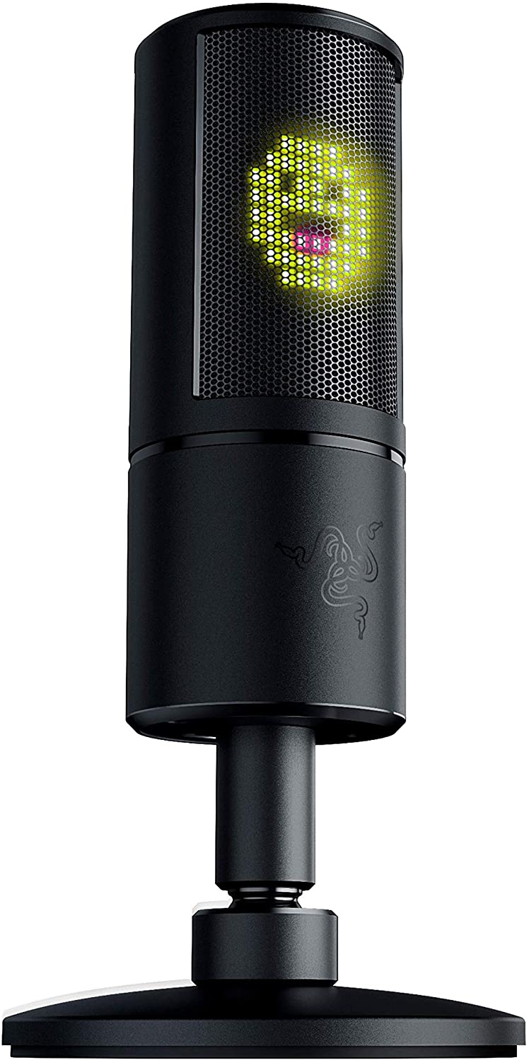 Razer Seiren Emote Streaming Microphone: 8-bit Emoticon LED Display, Stream Reactive Emoticons, Hypercardioid Condenser Mic, Built-in Shock Mount, Height & Angle Adjustable Stand, Classic Black - Pro-Distributing
