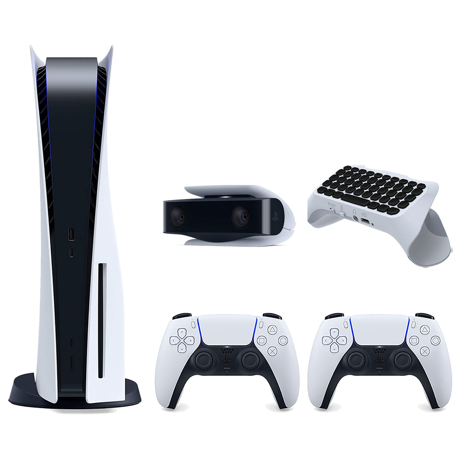 Sony Playstation 5 Disc Version Console with Extra White Controller, 1080p HD Camera and Surge QuickType 2.0 Wireless PS5 Controller Keypad Bundle - Pro-Distributing