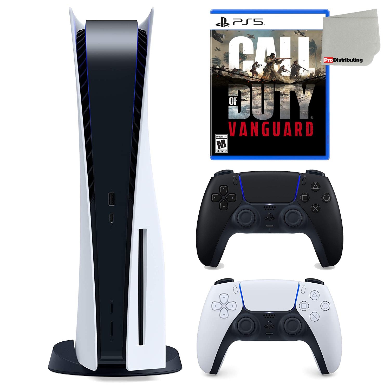 Sony Playstation 5 Disc Version (Sony PS5 Disc) with Midnight Black Extra Controller, Call of Duty: Vanguard and Microfiber Cleaning Cloth Bundle - Pro-Distributing