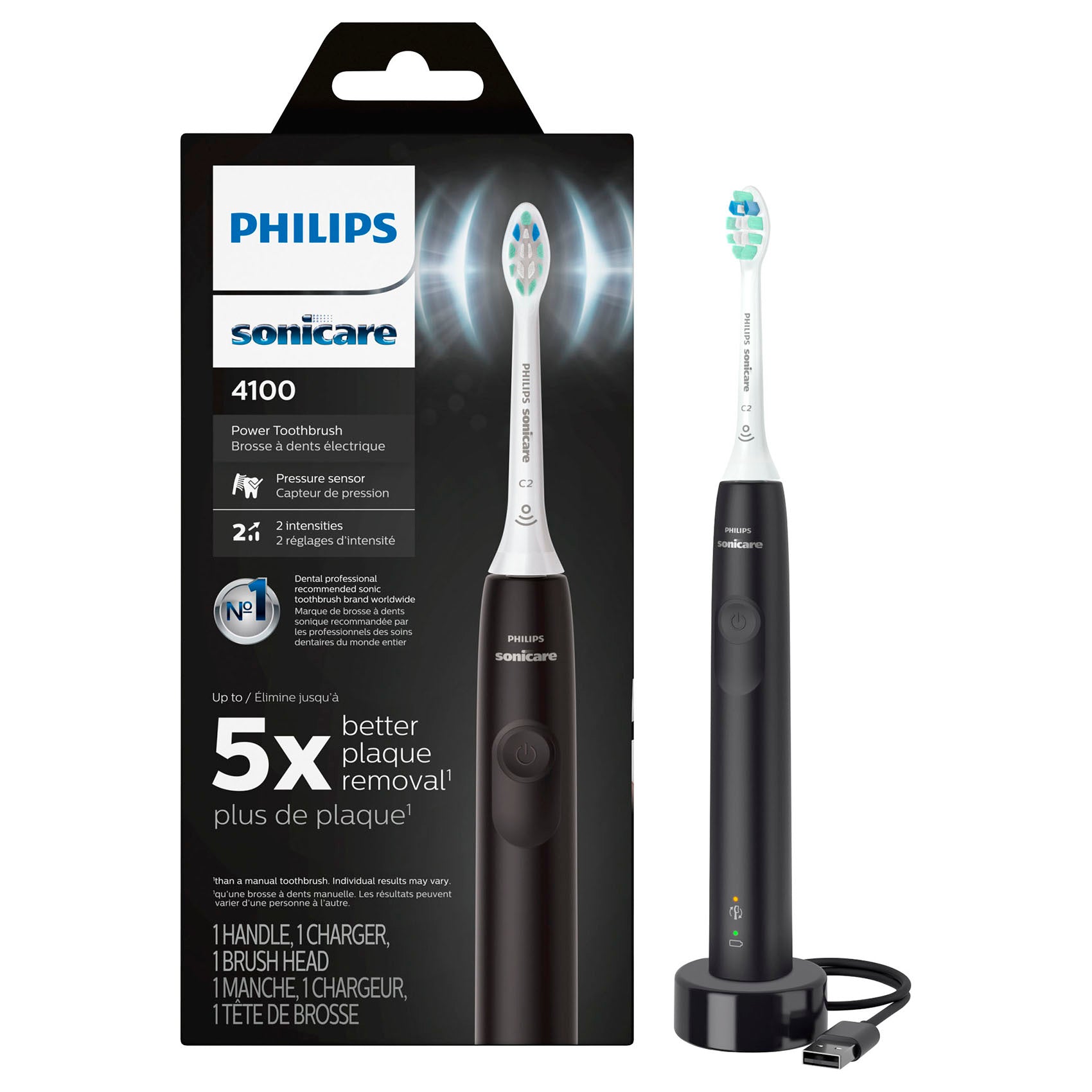Philips Sonicare 4100 Power Toothbrush, Rechargeable Electric Toothbrush with Pressure Sensor, Black HX3681/24 - Pro-Distributing