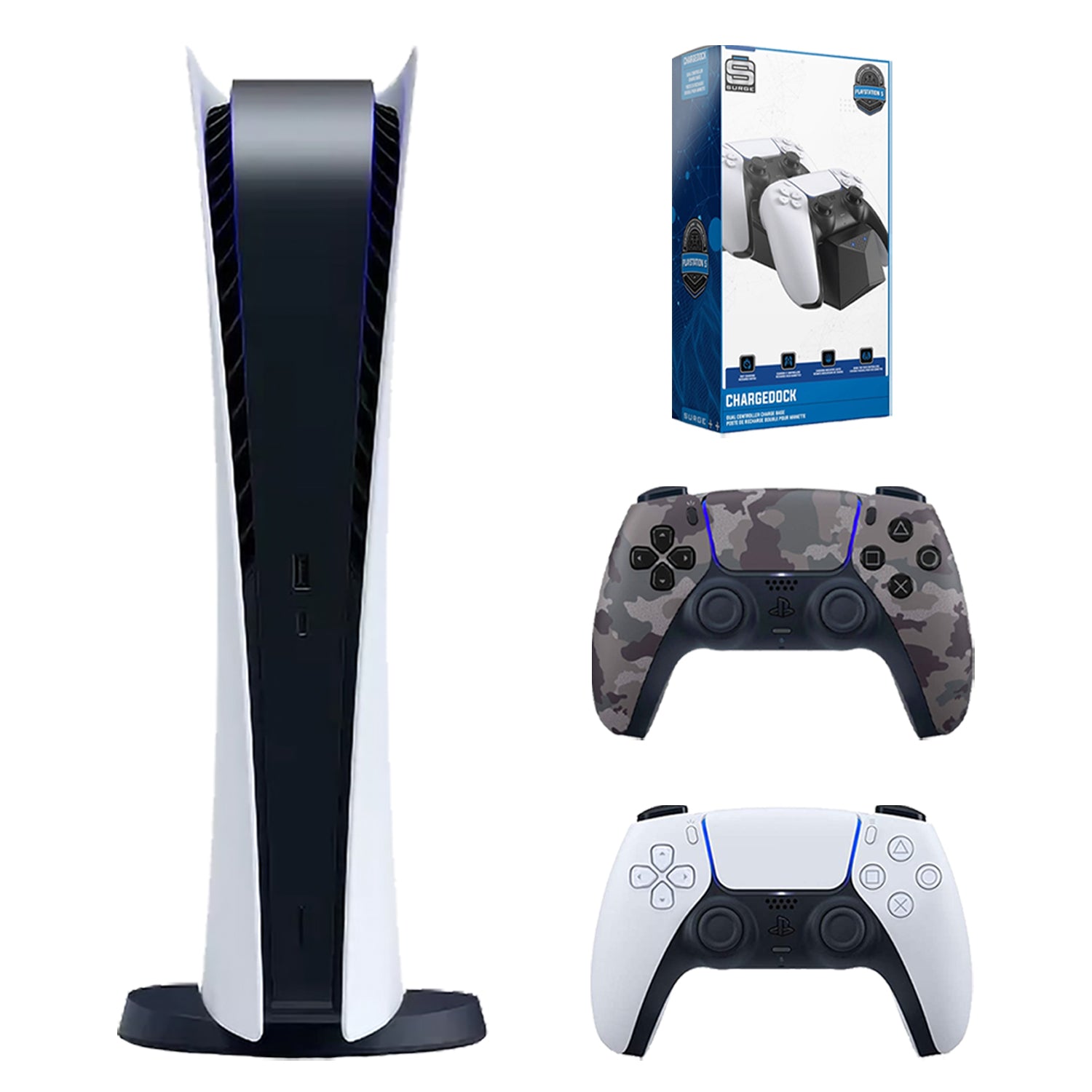 Sony Playstation 5 Digital Edition with Extra Gray Camo Controller and Dual Charging Dock Bundle - Pro-Distributing