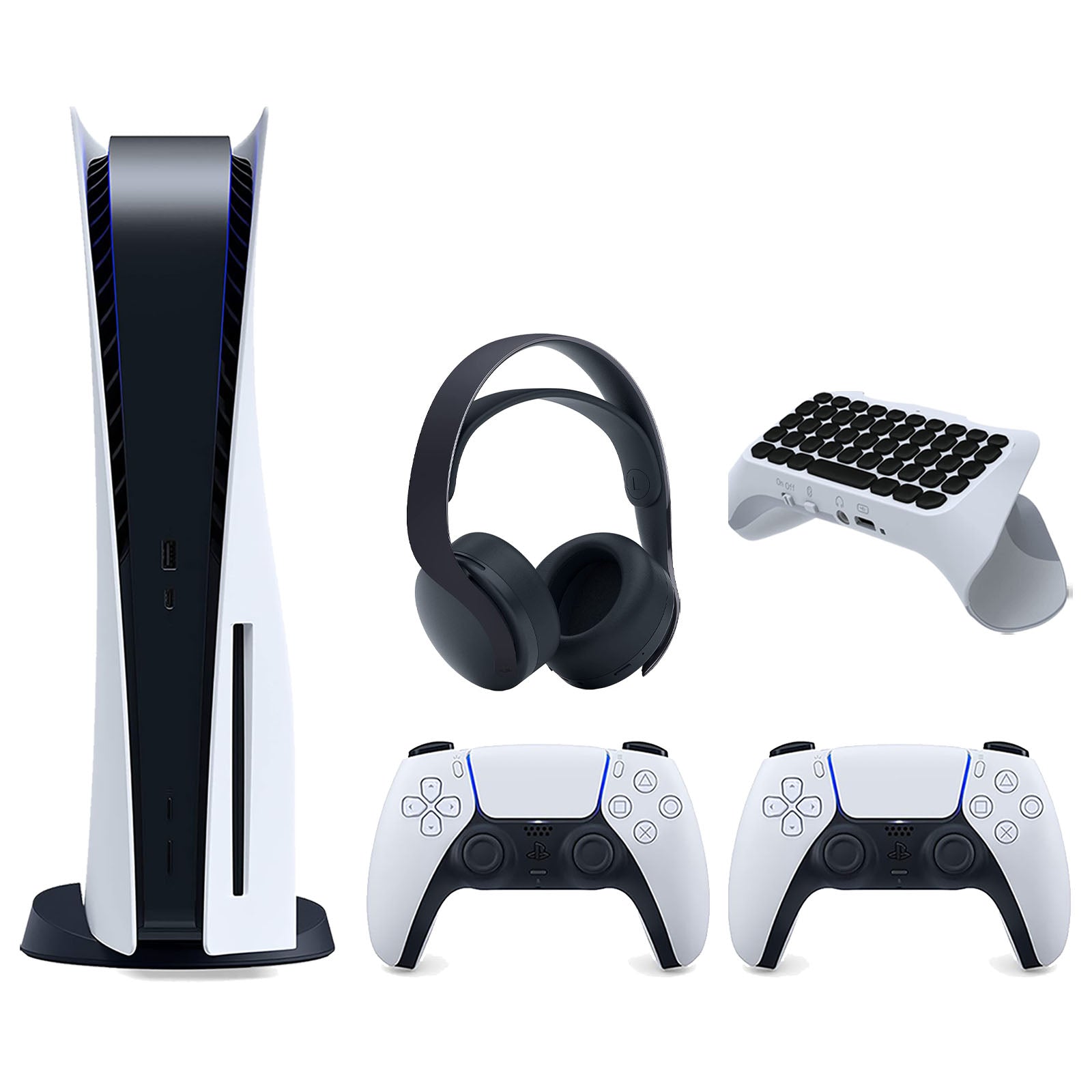 Sony Playstation 5 Disc Version Console with Extra White Controller, Black PULSE 3D Headset and Surge QuickType 2.0 Wireless PS5 Controller Keypad Bundle - Pro-Distributing