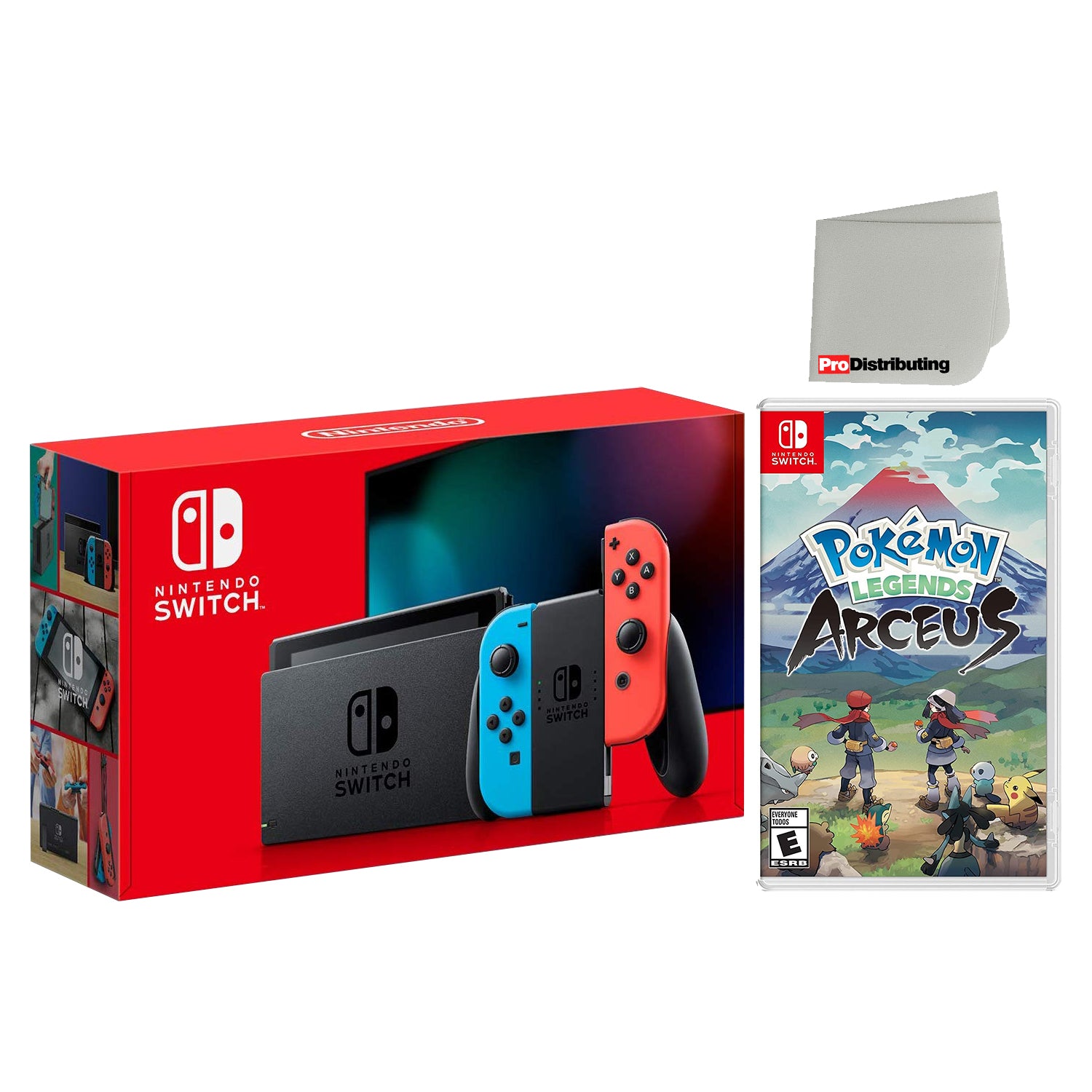 Nintendo Switch with Neon Blue/Red Joy‑Cons and Pokémon Legends: Arceus Game and Screen Cleaning Cloth Bundle - Pro-Distributing