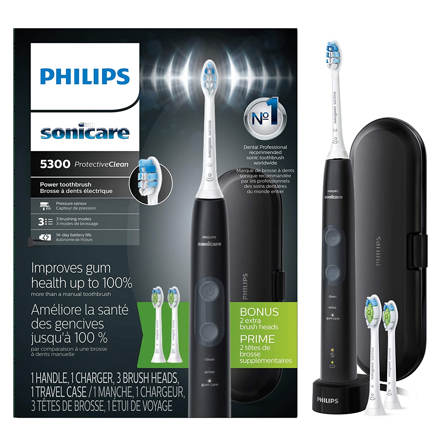 Philips Sonicare HX6423/34 ProtectiveClean 5300 Rechargeable Electric Toothbrush, Black - Pro-Distributing