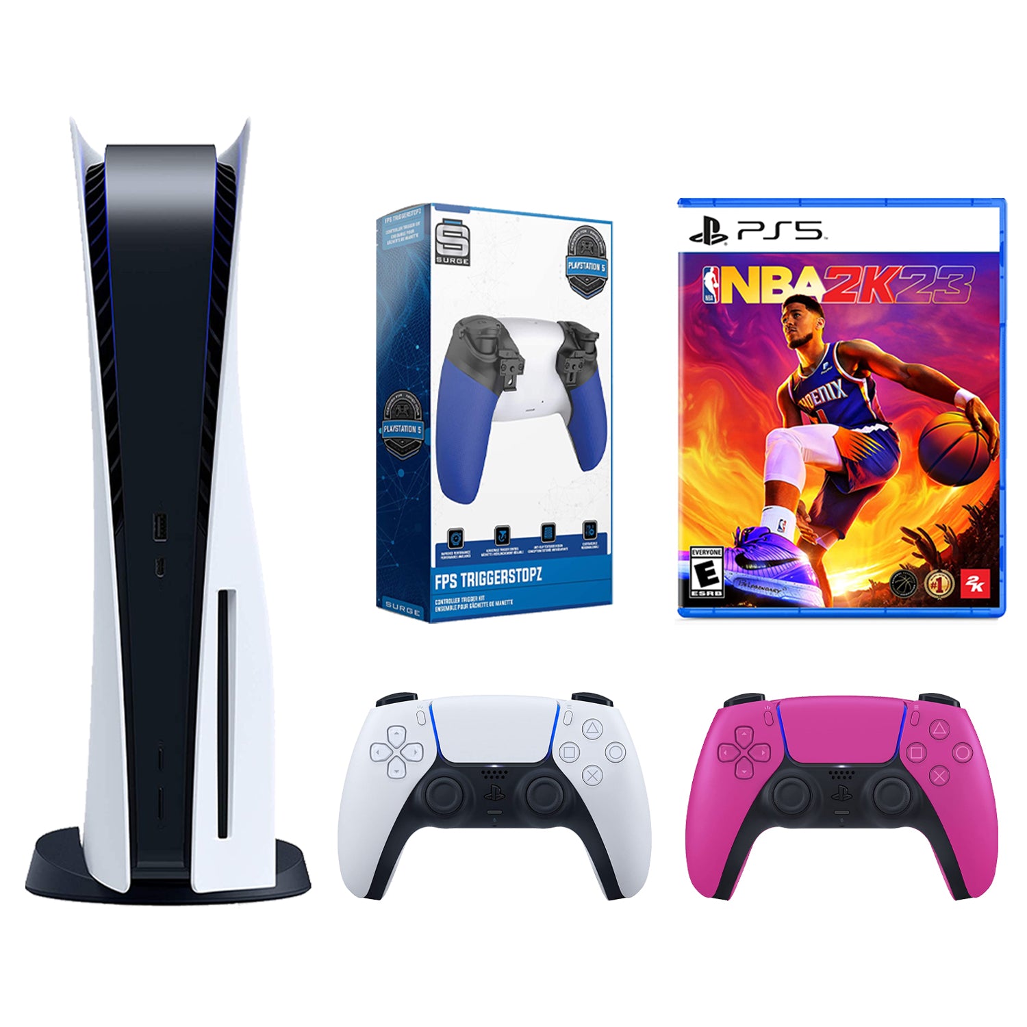 Sony Playstation 5 Disc with NBA 2K23, Extra Controller and Trigger Kit Bundle - Nova Pink - Pro-Distributing