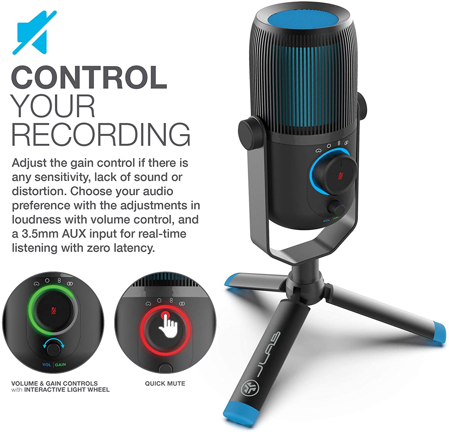 JLab Talk USB Microphone with Cardioid, Omnidirectional, Stereo or Bidirectional Modes - Pro-Distributing