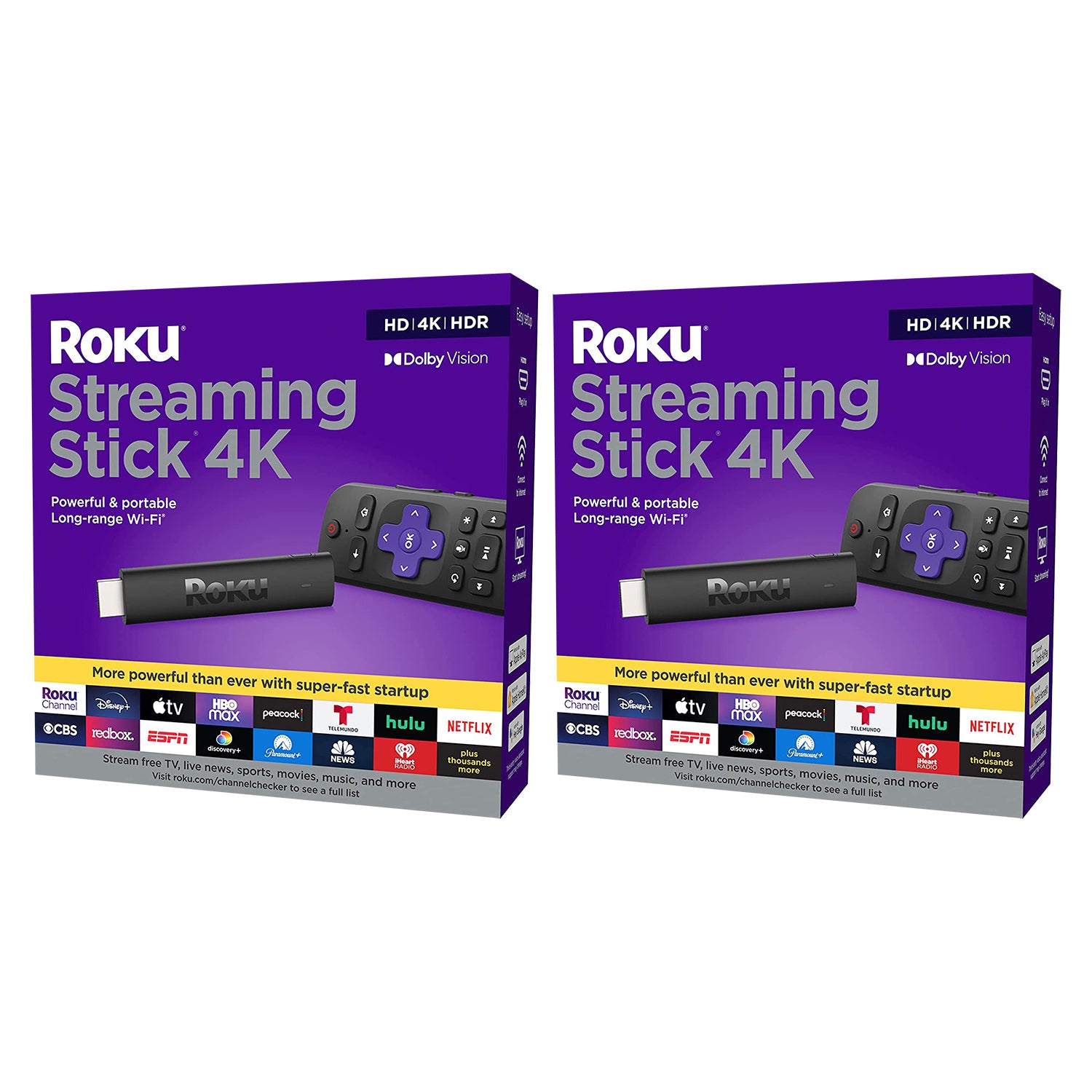 2 Pack Roku Streaming Stick 4K 2021 Streaming Device 4K/HDR/Dolby Vision with Roku Voice Remote and TV Controls - Pro-Distributing