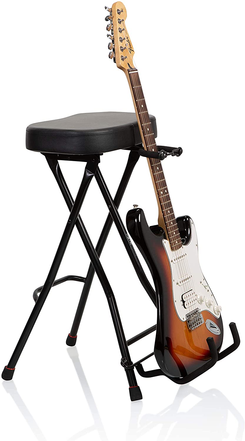 Gator Frameworks Foldable Guitar Stool with Padded Seat and Rear Mounted Guitar Hanger - GFW-GTRSTOOL - Pro-Distributing