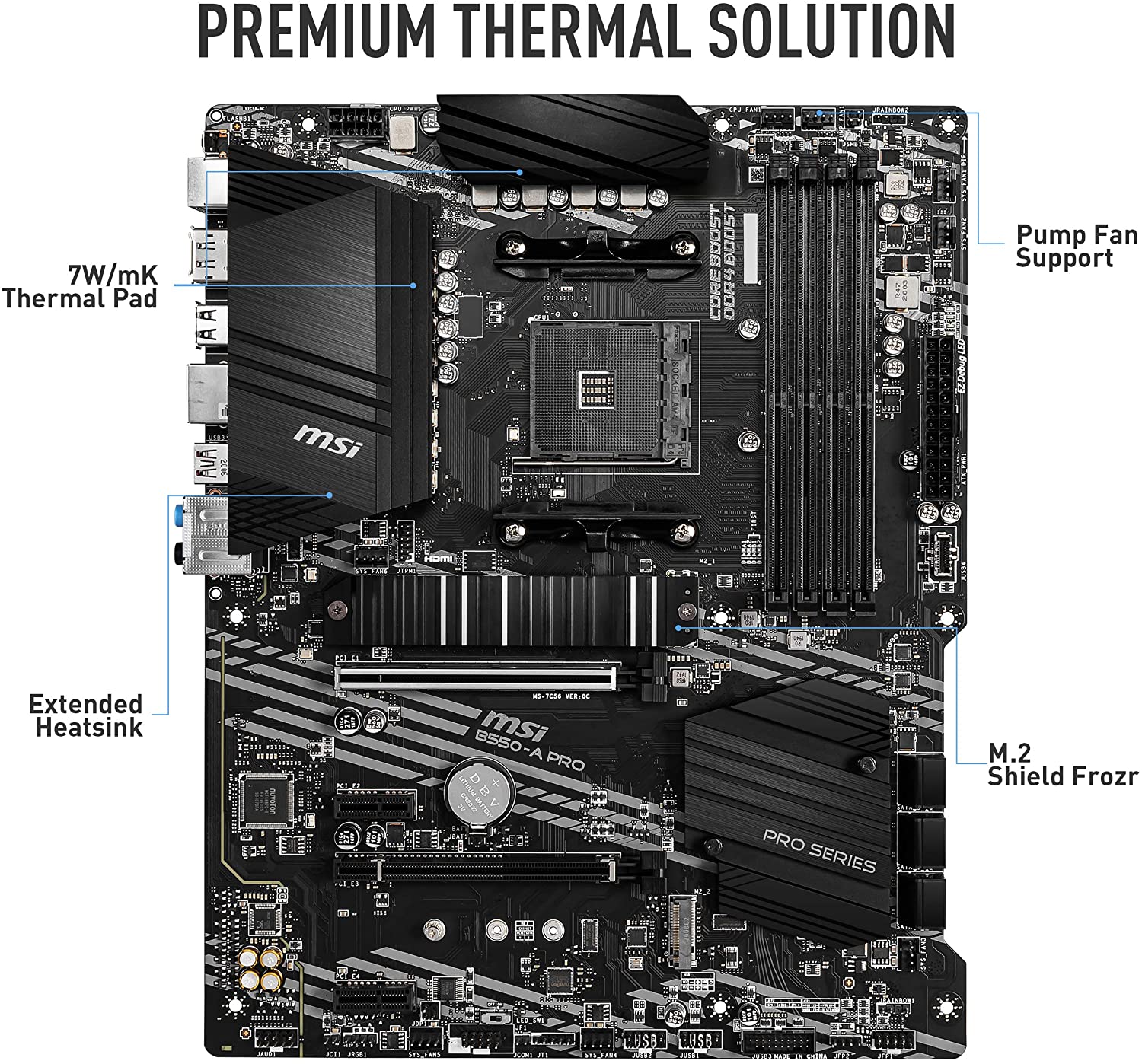 MSI B550-A PRO ProSeries Motherboard (AMD AM4, DDR4, PCIe 4.0, SATA 6Gb/s, M.2, USB 3.2 Gen 2, HDMI/DP, ATX) - Pro-Distributing