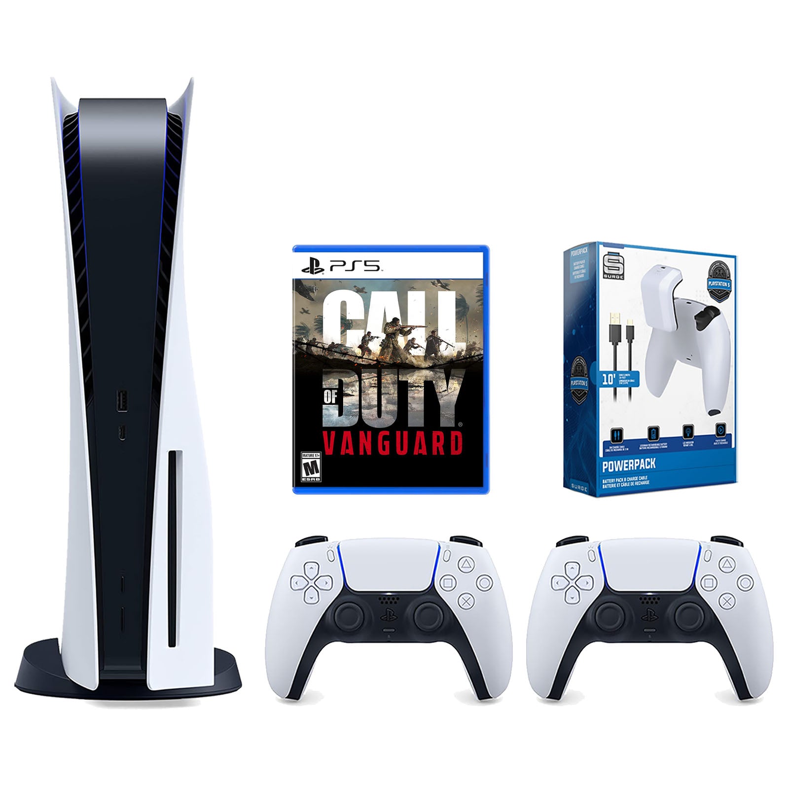 Sony Playstation 5 Disc Version Console with Extra White Controller, Surge PowerPack Battery Pack & Charge Cable and Call of Duty: Vanguard Bundle - Pro-Distributing