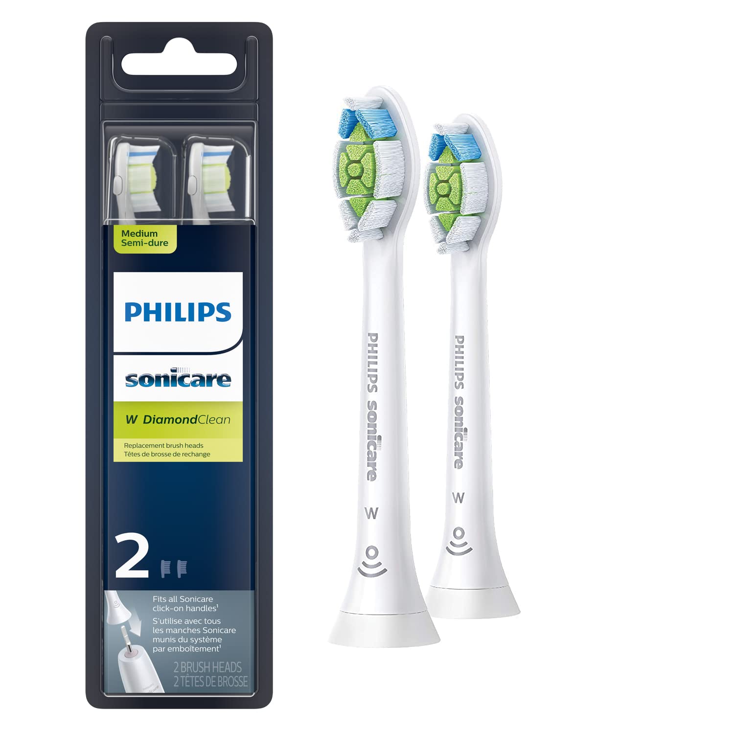Philips Sonicare Genuine W DiamondClean Replacement Toothbrush Heads, White, HX6062/65 - 2 Pack - Pro-Distributing
