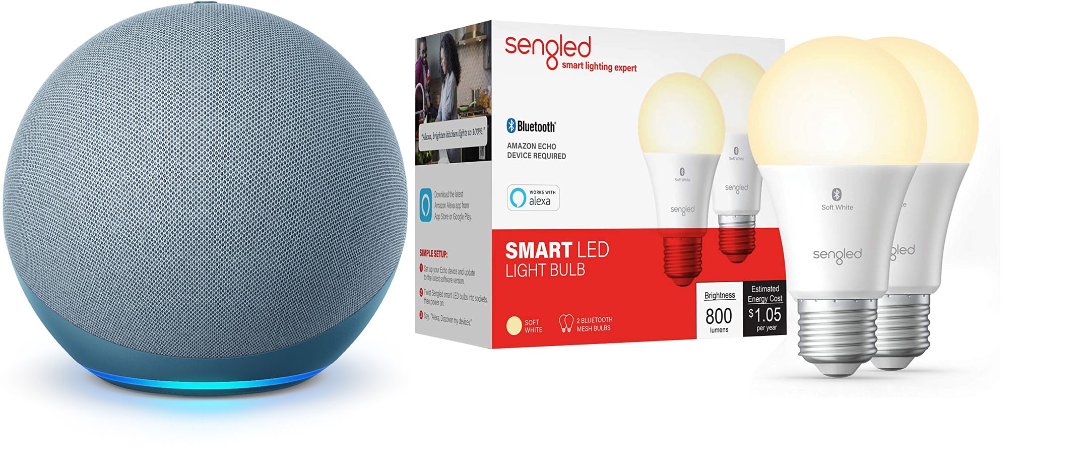 Amazon Echo Dot 4th Gen Smart speaker with Alexa Voice Control  with 2x Sengled Smart Bulbs - Blue - Pro-Distributing