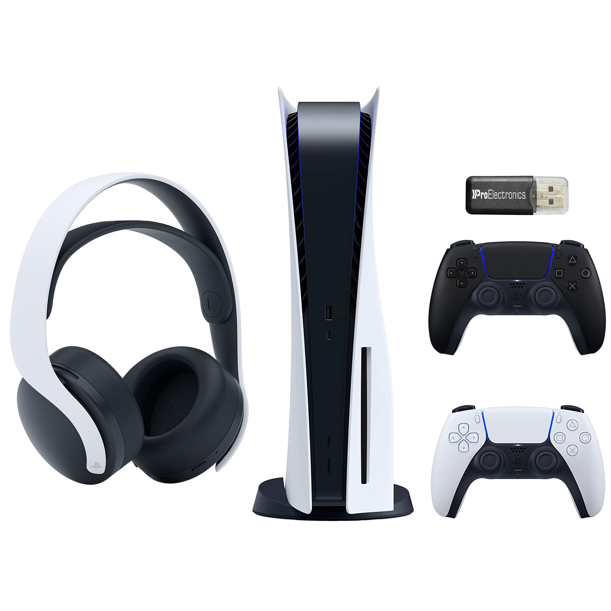 Sony Playstation 5 Disc (PS5 Disc) with Extra Black Wireless Controller, PULSE 3D Gaming Headset and MicroSD Card USB Adapter Bundle - Pro-Distributing