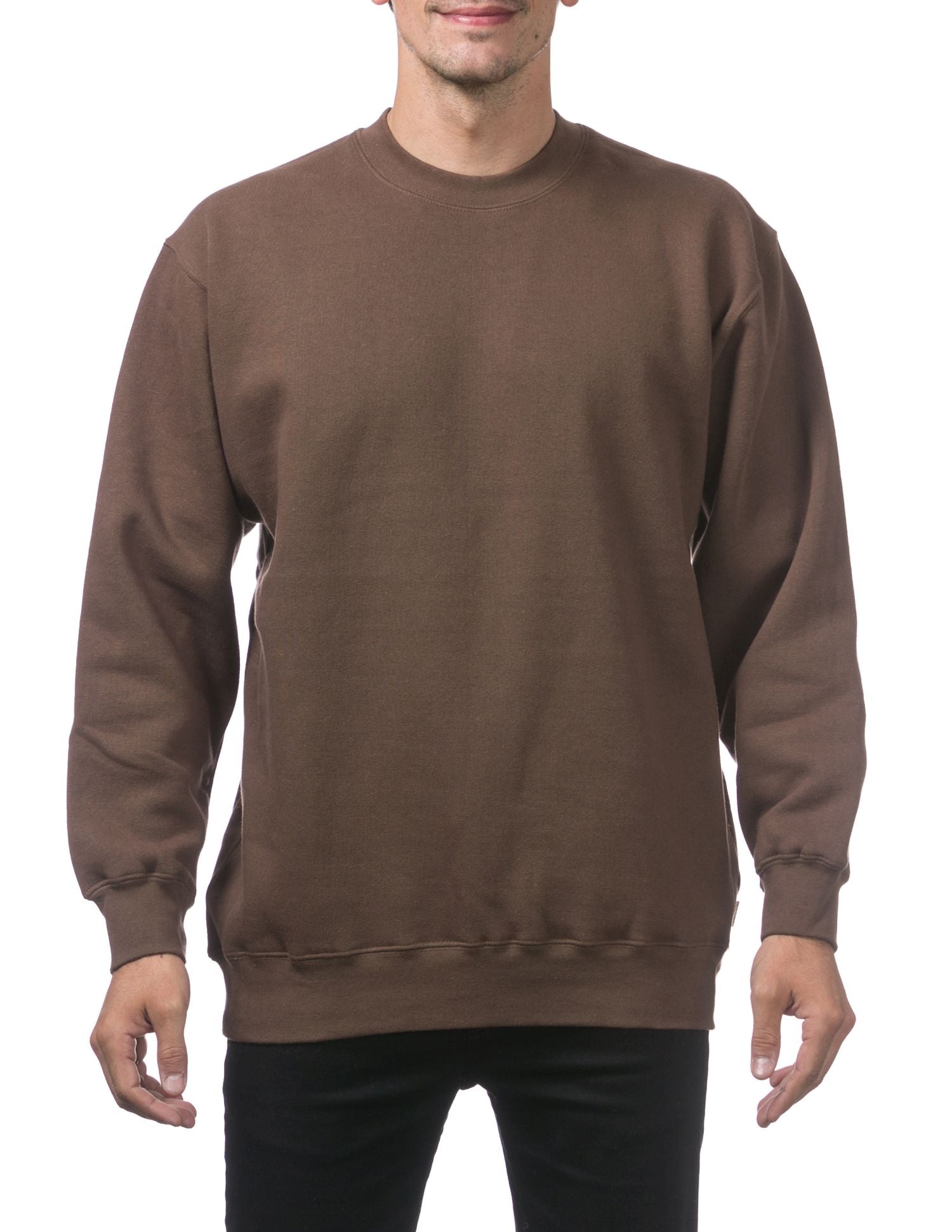 Pro Club Men's Heavyweight Crew Neck Fleece Pullover Sweater - Brown - Large - Pro-Distributing