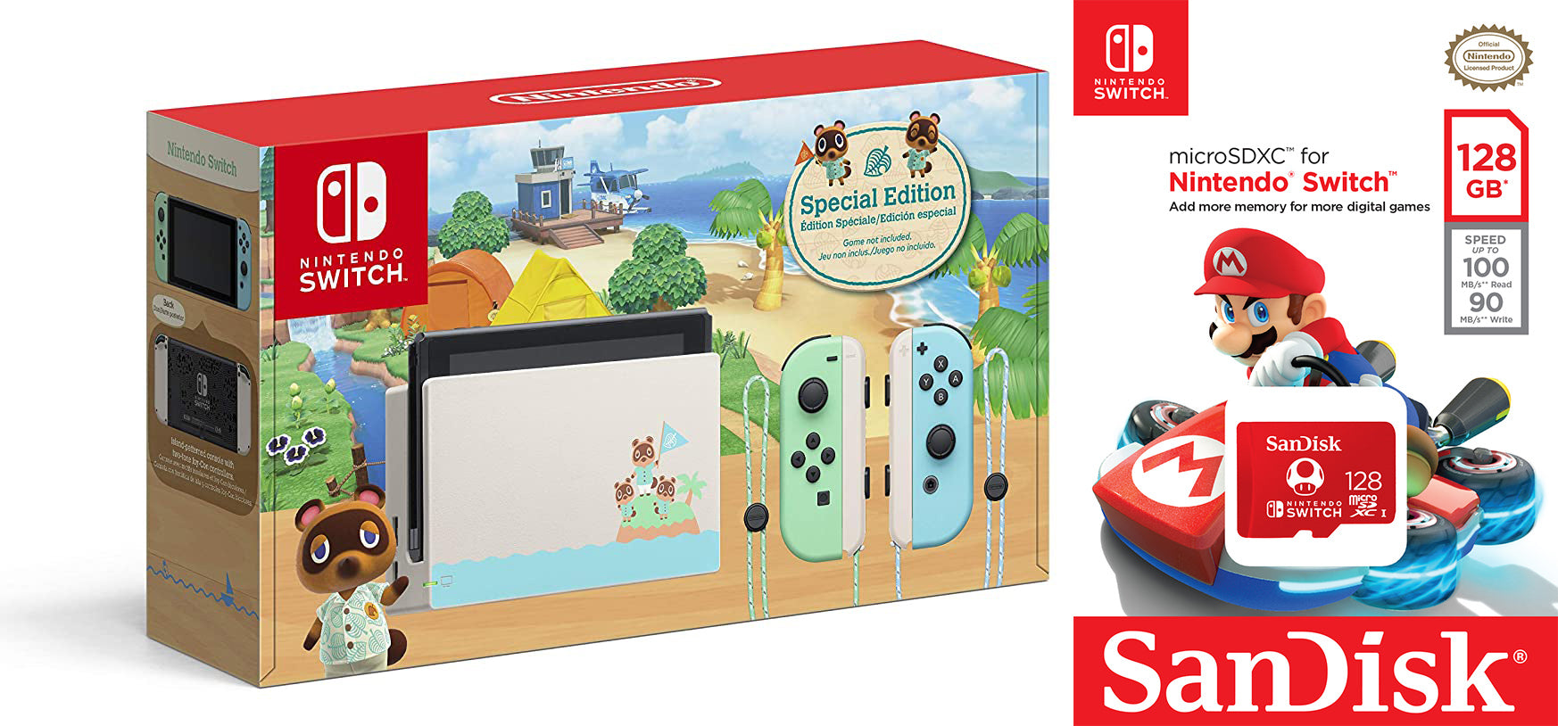 Nintendo Switch Animal Crossing: New Horizons Edition with Sandisk 128GB MicroSD Card - Pro-Distributing