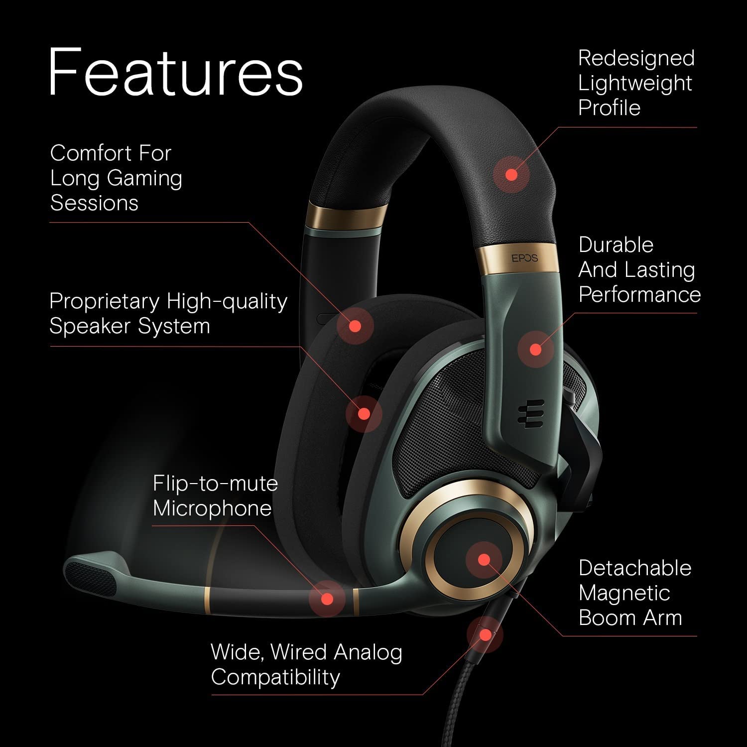 EPOS Audio H6PRO Closed Acoustic Gaming Headset - Racing Green - Pro-Distributing