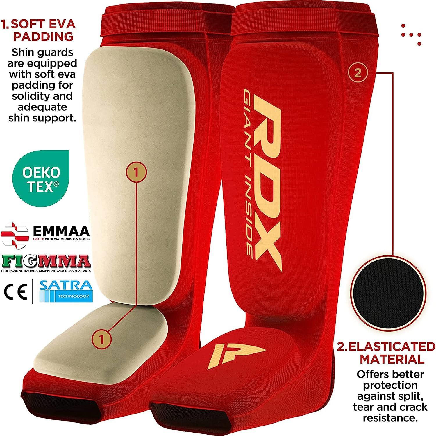 RDX SI Gel Padded Shin Guards Leg Instep Protection Pads for MMA, BJJ, Kickboxing, Muay Thai, Training - RED - EXTRA LARGE - Pro-Distributing