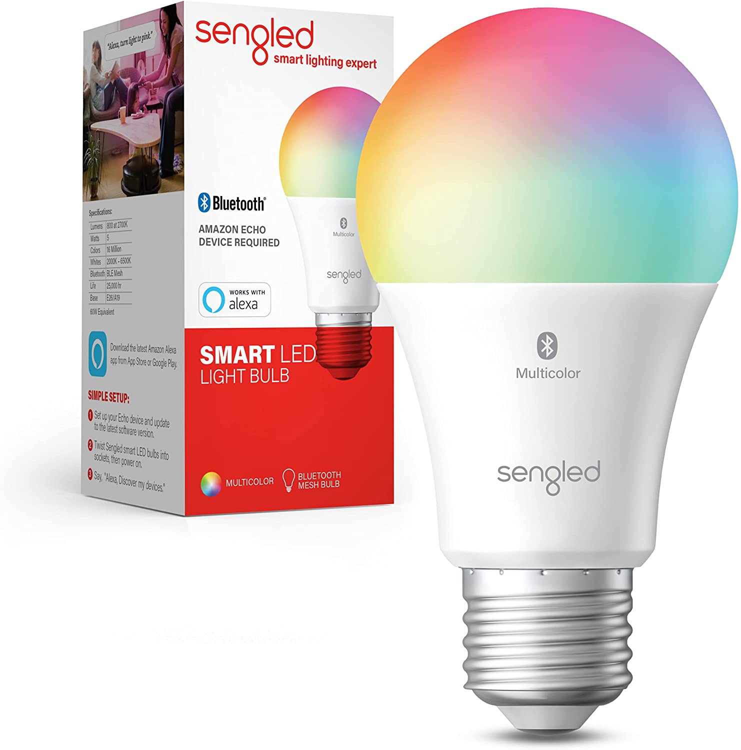 Sengled Smart Color Changing Bluetooth Mesh Dimmable LED Bulb A19 E26 w/ Microfiber Cleaning Cloth - 3-Pack - Pro-Distributing
