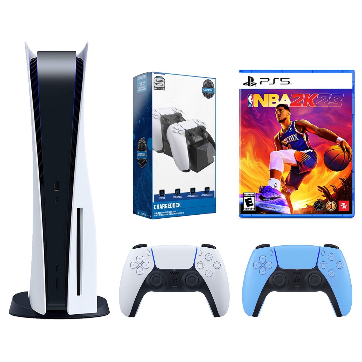 Sony Playstation 5 Disc with NBA 2K23, Extra Controller and Dual Charge Dock Bundle - Starlight Blue - Pro-Distributing