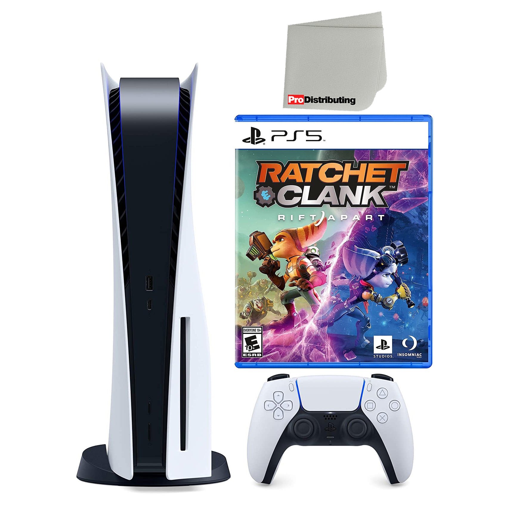 Sony Playstation 5 Disc Version with Ratchet & Clank: Rift Apart Bundle with Microfiber Cleaning Cloth - Pro-Distributing