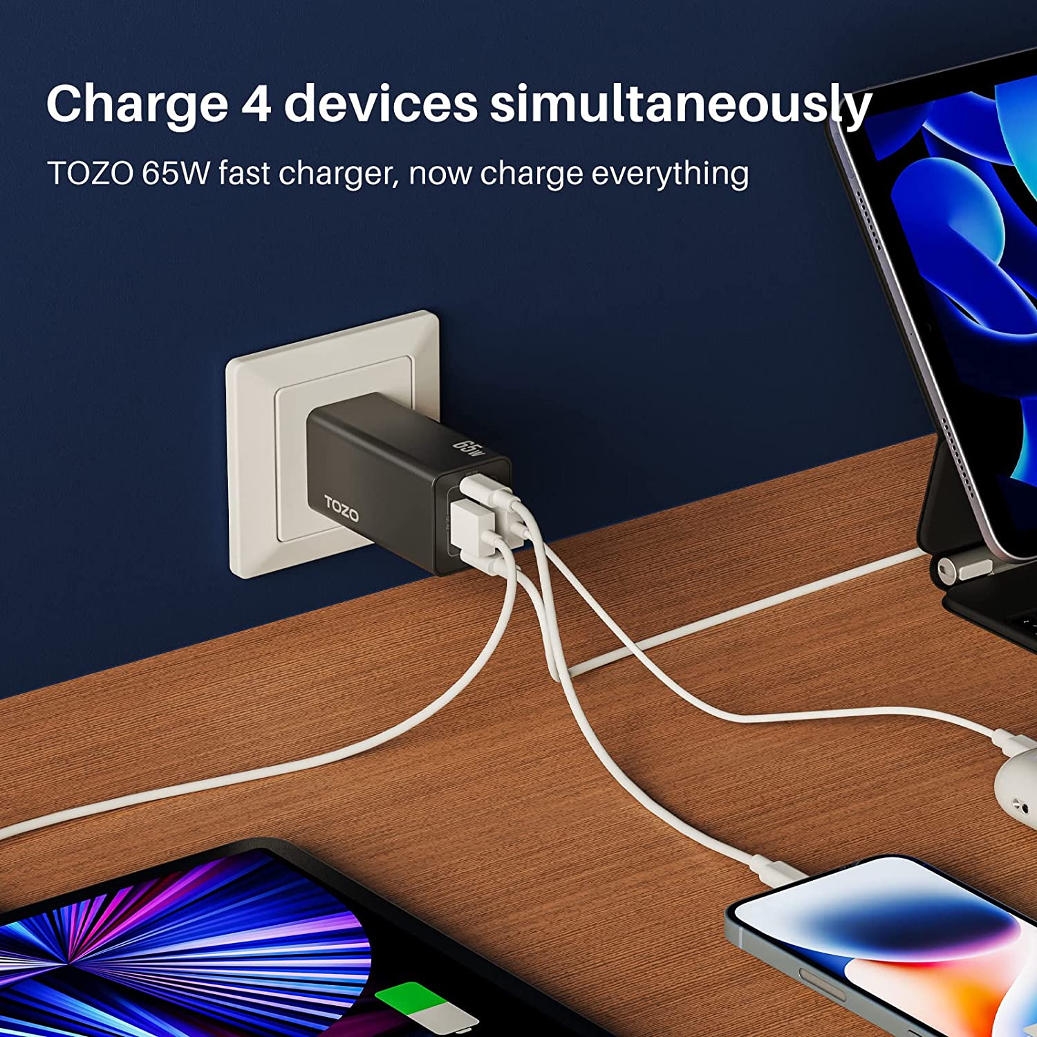 Tozo C2 65W USB-C 4 Port PD and QC Wall Charger Power Adapter - Black - Pro-Distributing