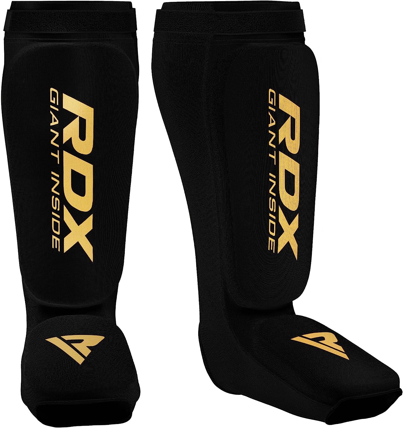 RDX SI Gel Padded Shin Guards Leg Instep Protection Pads for MMA, BJJ, Kickboxing, Muay Thai, Training - BLACK/GOLD - LARGE - Pro-Distributing