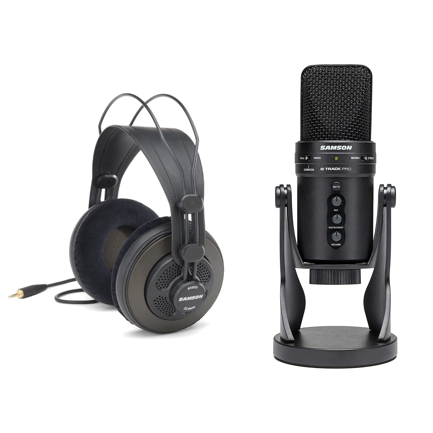 Samson G-Track Professional USB Condenser Microphone with Audio Interface and SR850 Semi Open-Back Studio Reference Headphones - Pro-Distributing