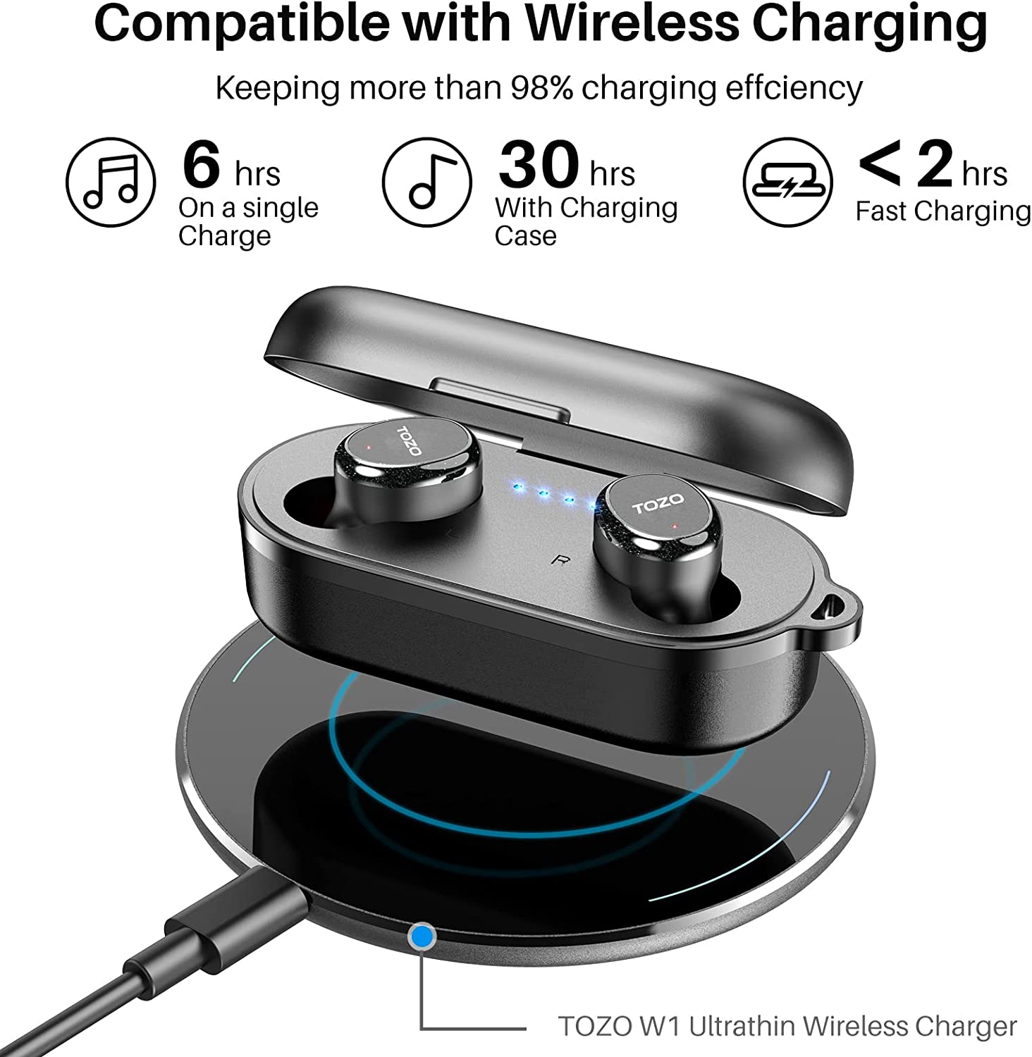 Tozo T10S Bluetooth Wireless Earbuds, Waterproof, Touch Controls with Wireless Charging Case - White - Pro-Distributing