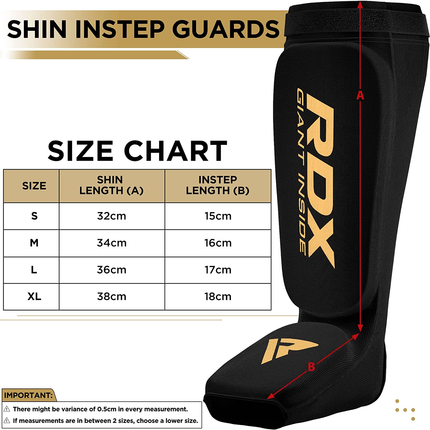 RDX SI Gel Padded Shin Guards Leg Instep Protection Pads for MMA, BJJ, Kickboxing, Muay Thai, Training - BLACK/GOLD - MEDIUM - Pro-Distributing