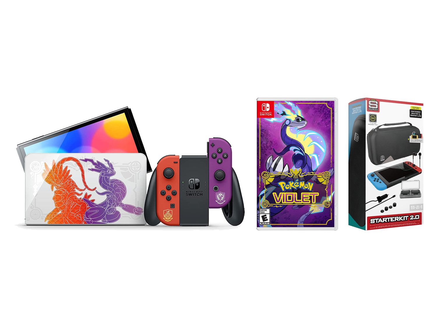 Nintendo Switch OLED Pokémon Scarlet & Violet Edition with Pokémon Violet Game and Surge Accessory Starter Pack - Pro-Distributing