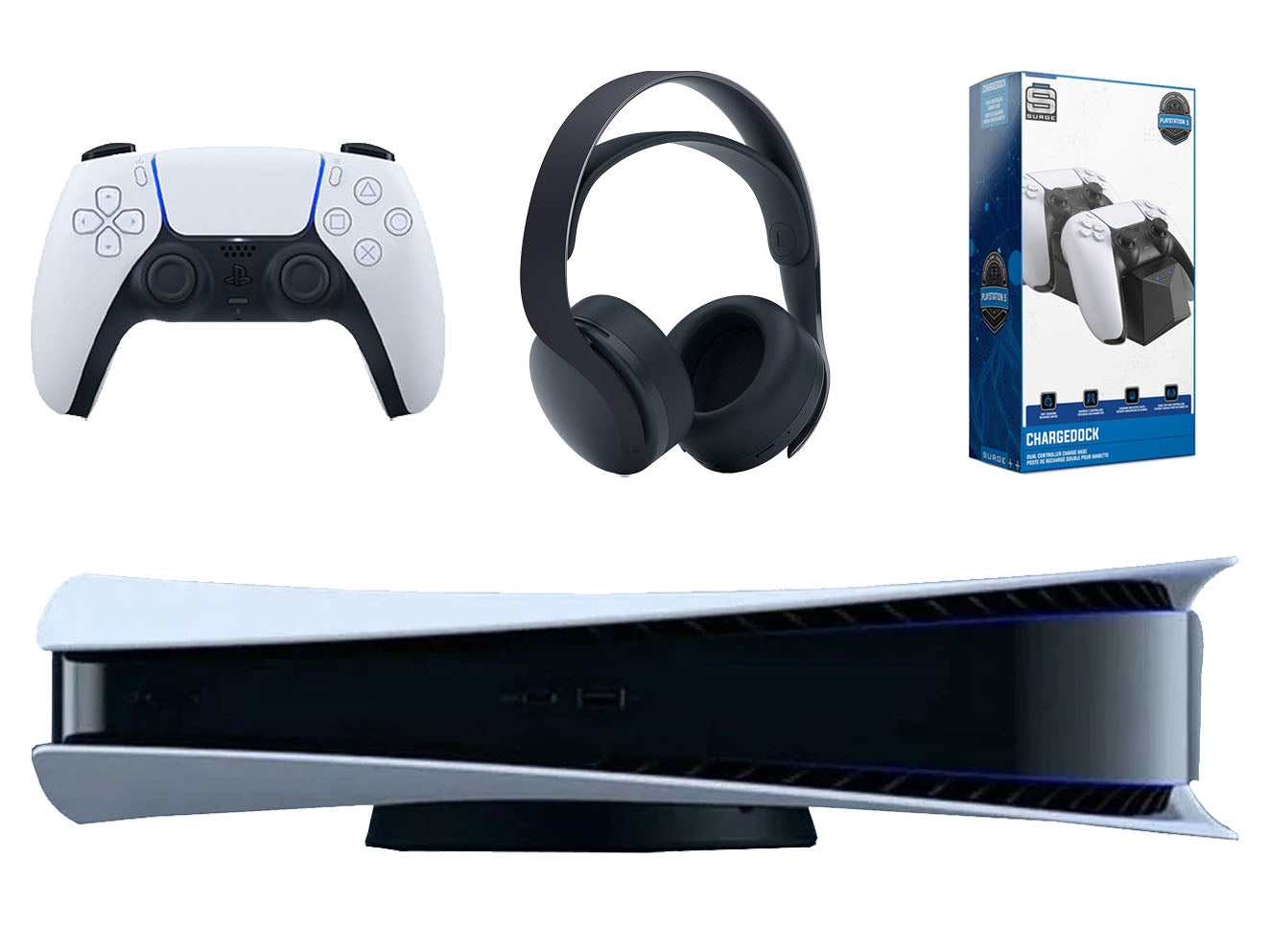 Sony Playstation 5 Digital Edition Console with Black PULSE 3D Wireless Gaming Headset and Surge Dual Controller Charge Dock - Pro-Distributing