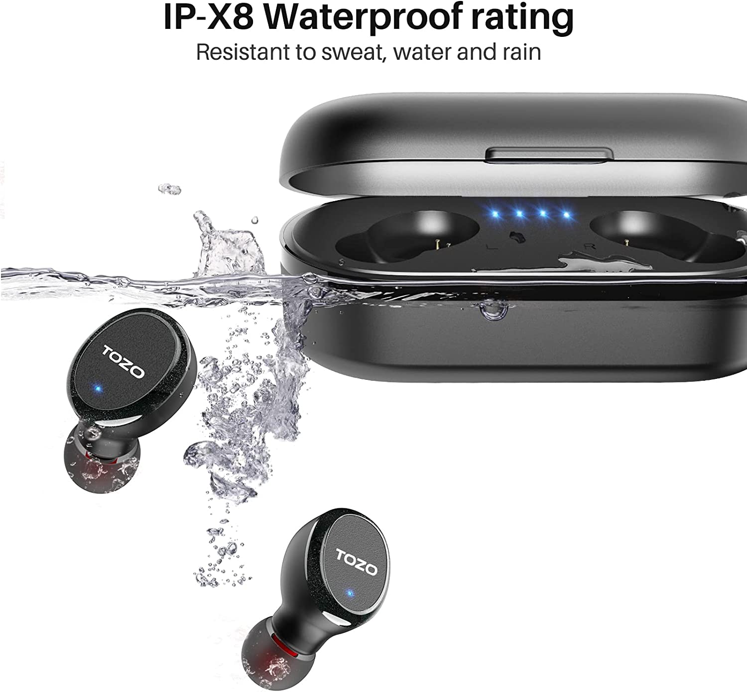 Tozo T10S Bluetooth Wireless Earbuds, Waterproof, Touch Controls with Wireless Charging Case - Black - Pro-Distributing