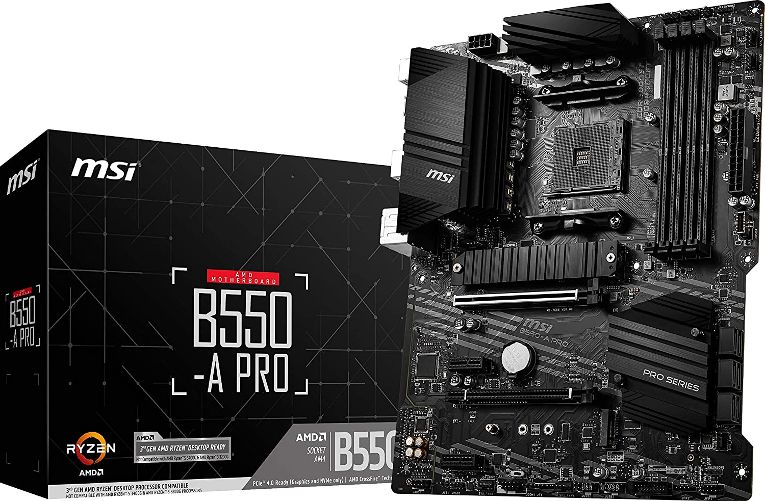 MSI B550-A PRO ProSeries Motherboard (AMD AM4, DDR4, PCIe 4.0, SATA 6Gb/s, M.2, USB 3.2 Gen 2, HDMI/DP, ATX) - Pro-Distributing
