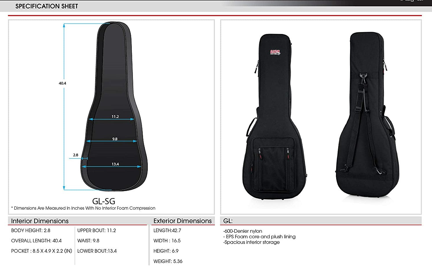 Gator Cases Lightweight Polyfoam Guitar Case for SG Double Cut-away Guitars (GL-SG) - Pro-Distributing