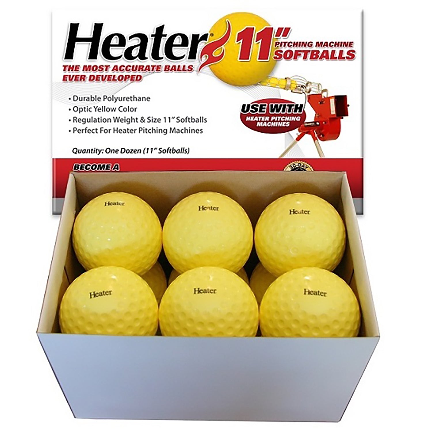 Heater Sports 11 Inch Dimpled Pitching Machine Softballs - 12 Pack - Pro-Distributing