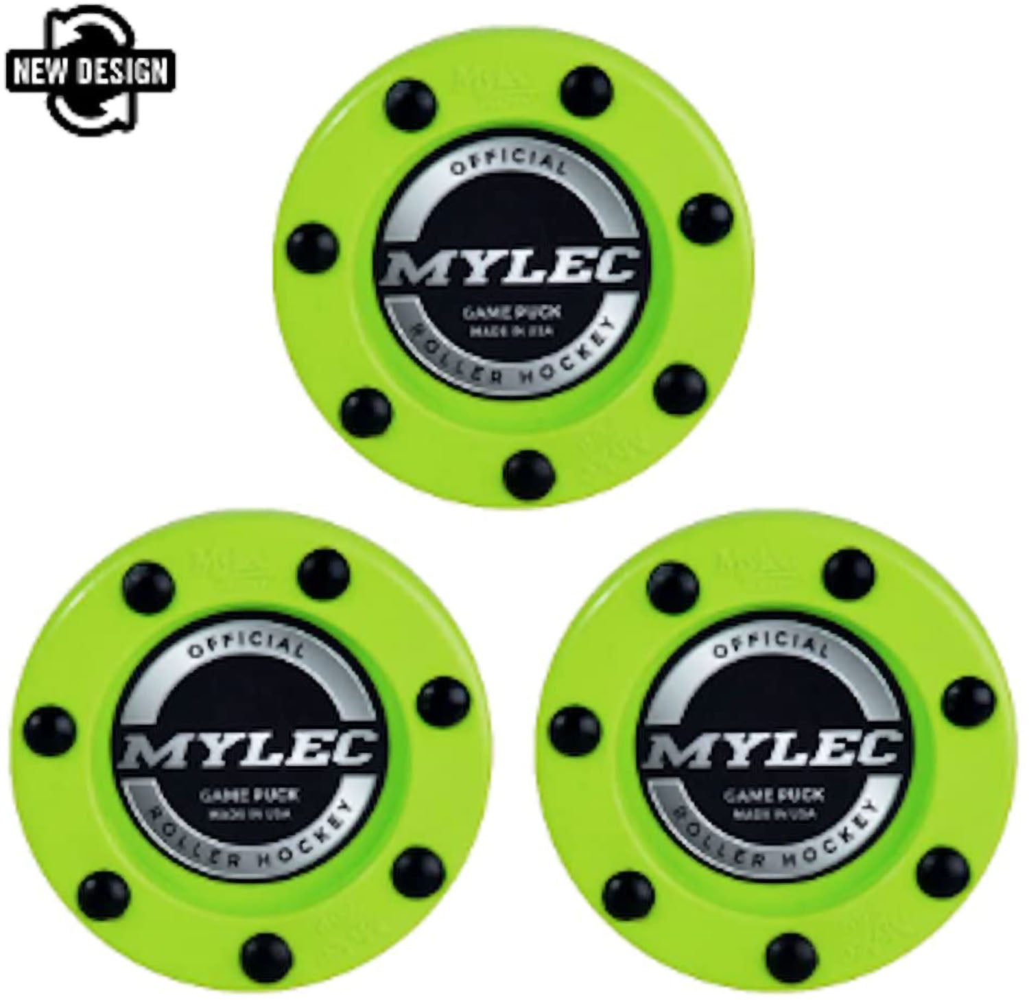 Mylec Green Official Roller Hockey Game Puck - 3 Pack - Pro-Distributing
