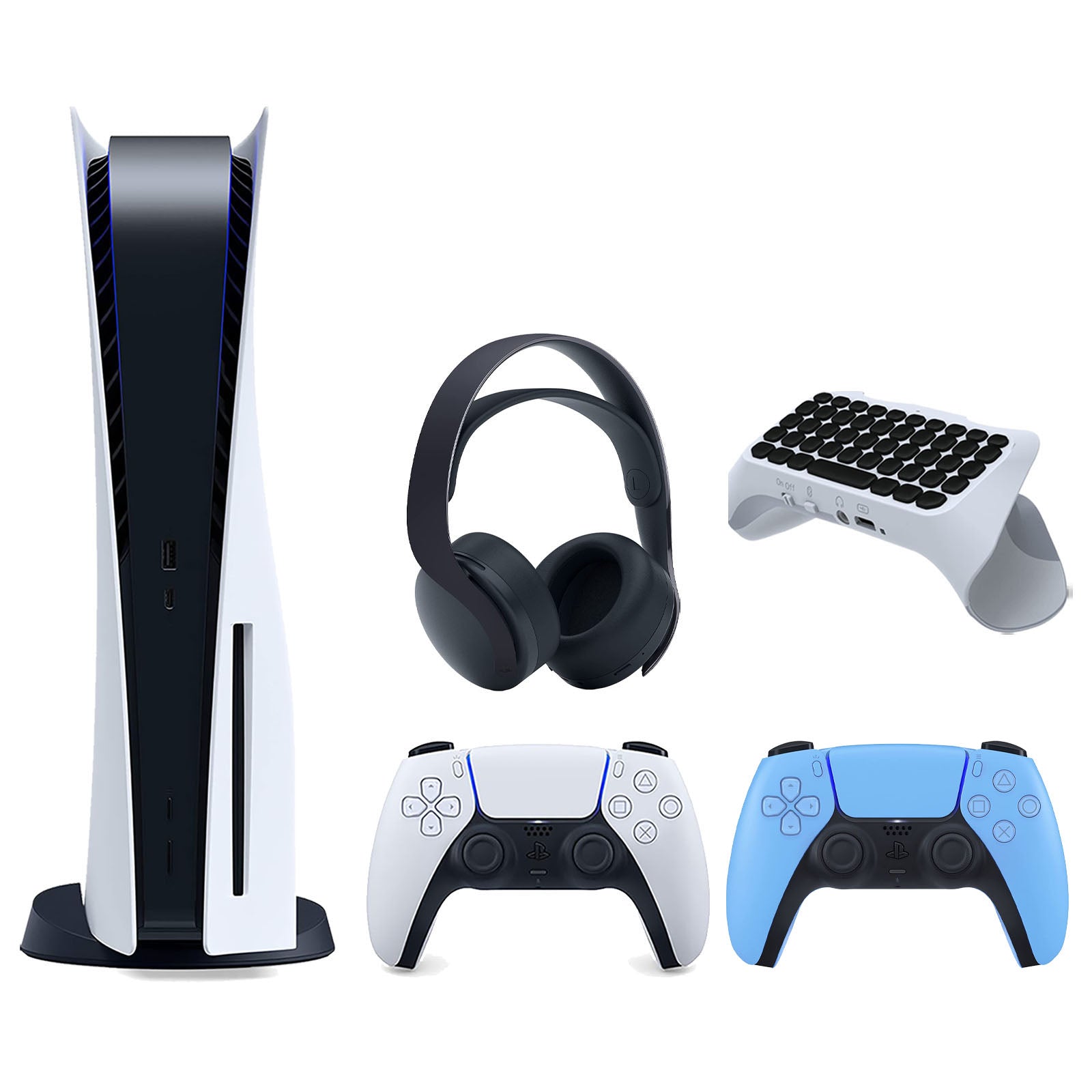 Sony Playstation 5 Disc Version Console with Extra Blue Controller, Black PULSE 3D Headset and Surge QuickType 2.0 Wireless PS5 Controller Keypad Bundle - Pro-Distributing