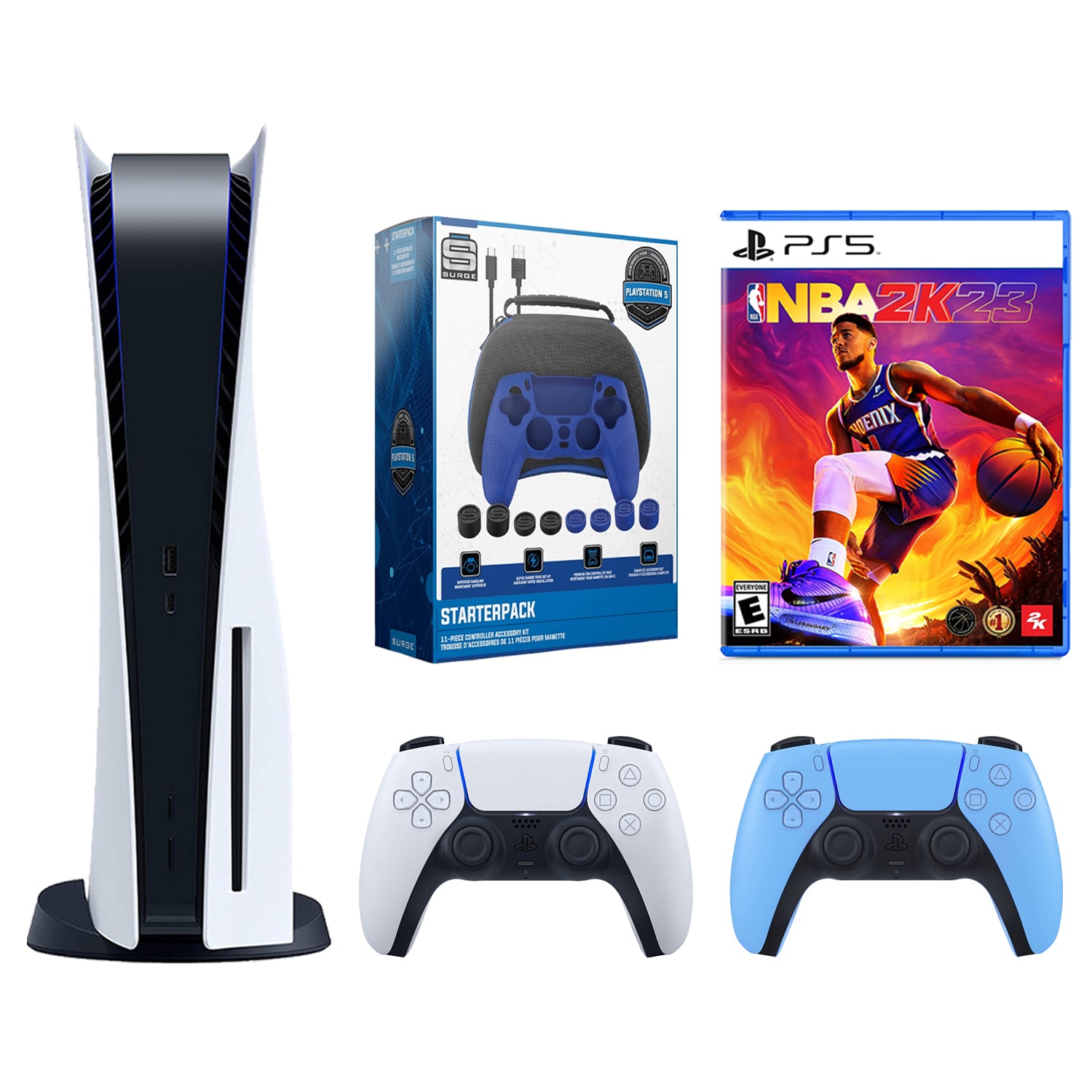 Sony Playstation 5 Disc with NBA 2K23, Extra Controller and Gamer Starter Pack Bundle - Starlight Blue - Pro-Distributing