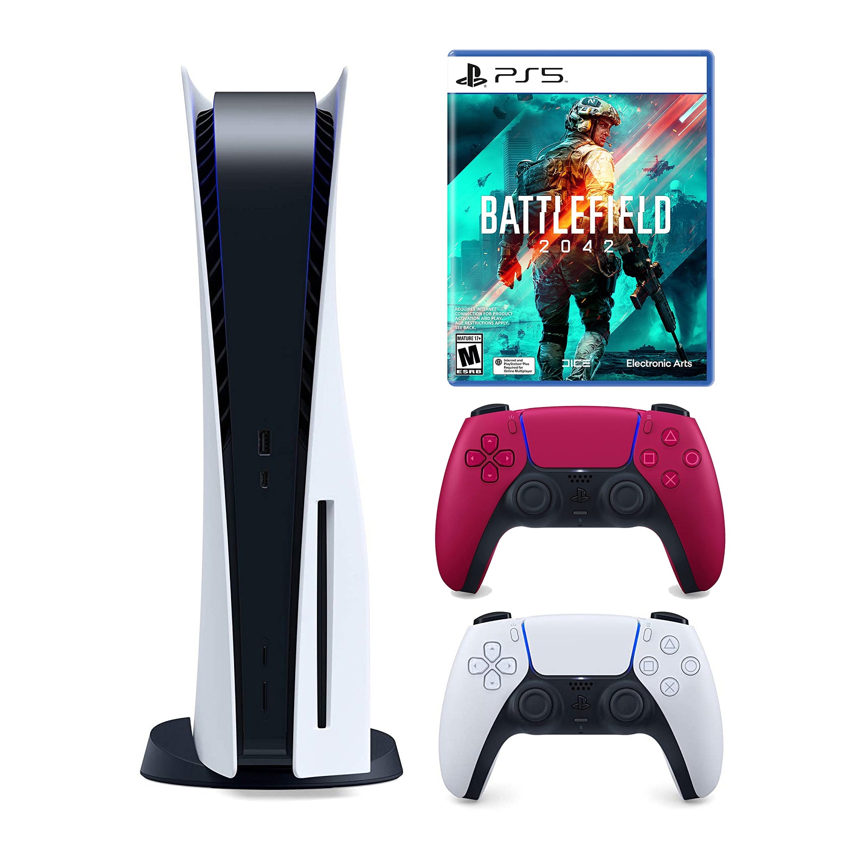 Sony Playstation 5 Disc Version (Sony PS5 Disc) with Cosmic Red Extra Controller, Battlefield 2042 - Pro-Distributing