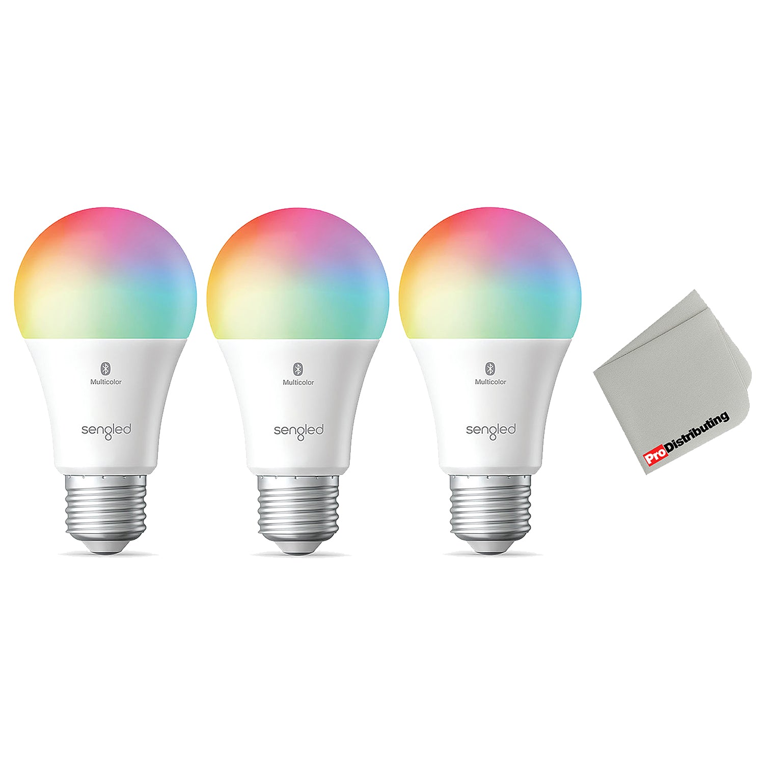 Sengled Smart Color Changing Bluetooth Mesh Dimmable LED Bulb A19 E26 w/ Microfiber Cleaning Cloth - 3-Pack - Pro-Distributing